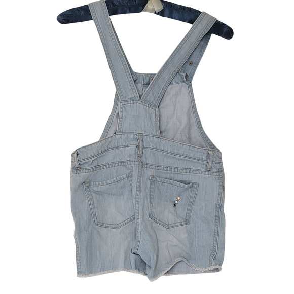 Girls Jeweled Distressed Blue Jean Cut Off Overall Shorts Sz 10 - Picture 3 of 5